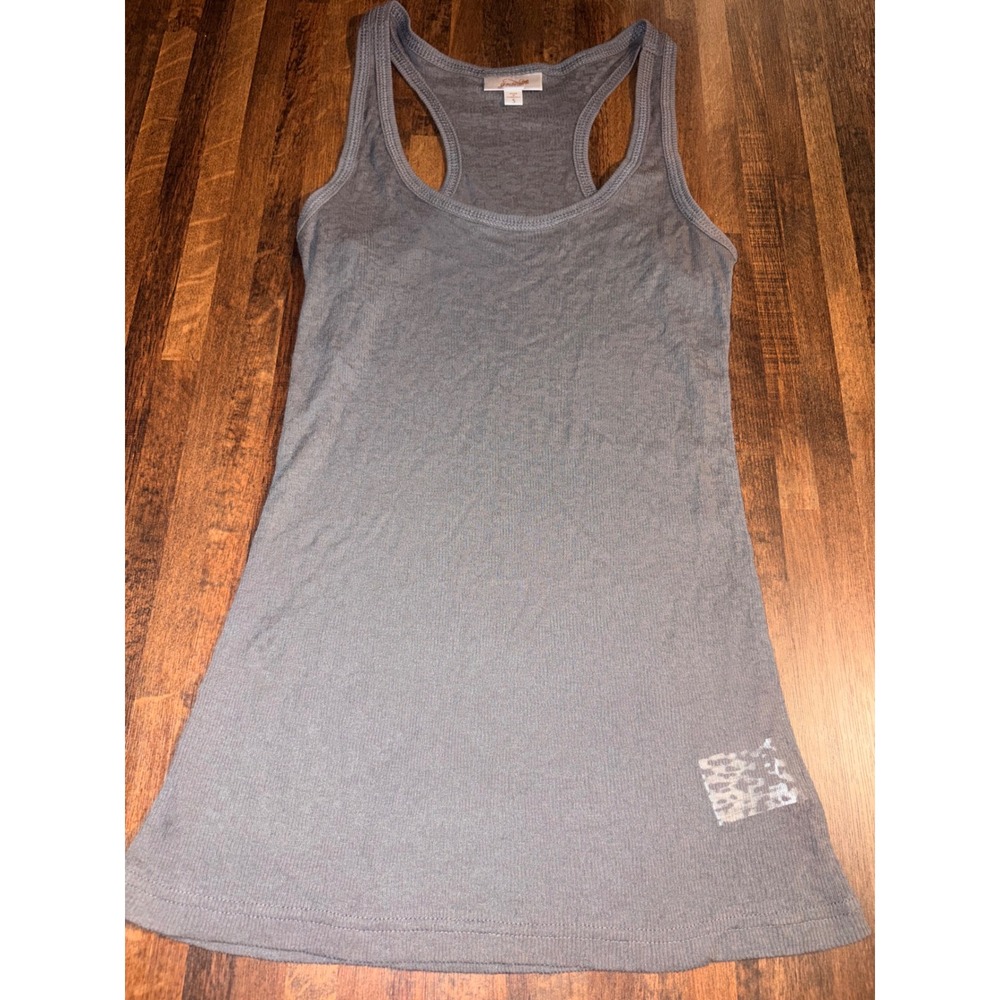 Grama Womens Racerback Tank Top Gray Ribbed Knit Scoop Neck Small